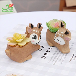 Cute Ceramic Animal Deer Potted Artificial Succulents Simulated Plants Christmas Decoration