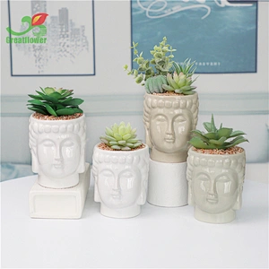 Buddha Head Ceramic Pot With Artificial Plants Home Office Bathroom Decoration