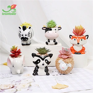 6 Animal Ceramic Pot Planters Cute Artificial Succulent Office Kitchen Home Decor Gift For Friends
