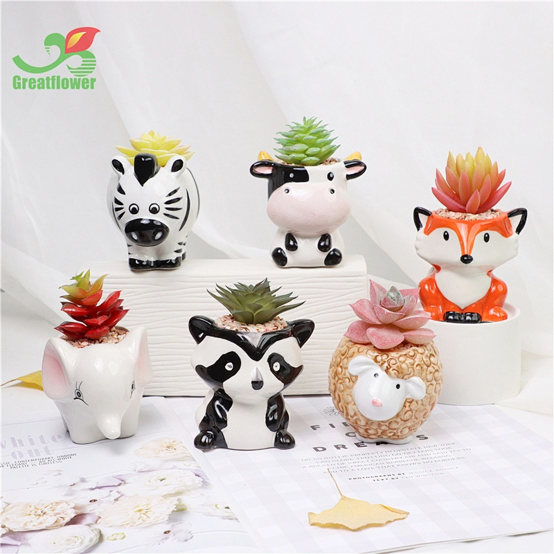 6 Animal Ceramic Pot Planters Cute Artificial Succulent Office Kitchen Home Decor Gift For Friends