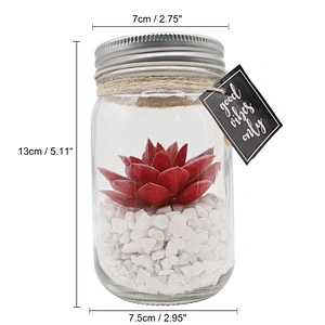 Glass Jar Mini Artificial Plants With Special Rope Design White Rocks