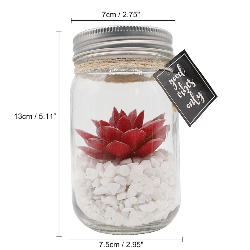 Glass Jar Mini Artificial Plants With Special Rope Design White Rocks