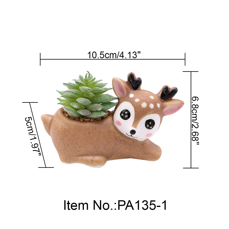 Cute Ceramic Animal Deer Potted Artificial Succulents Simulated Plants Christmas Decoration