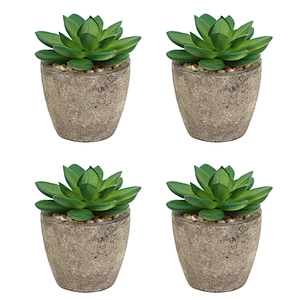 Pack of 4 Mini Size Artificial Succulents in Grey Pulp Pot for Home Decoration