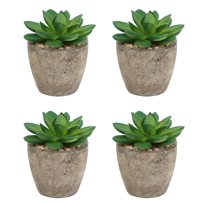 Pack of 4 Mini Size Artificial Succulents in Grey Pulp Pot for Home Decoration