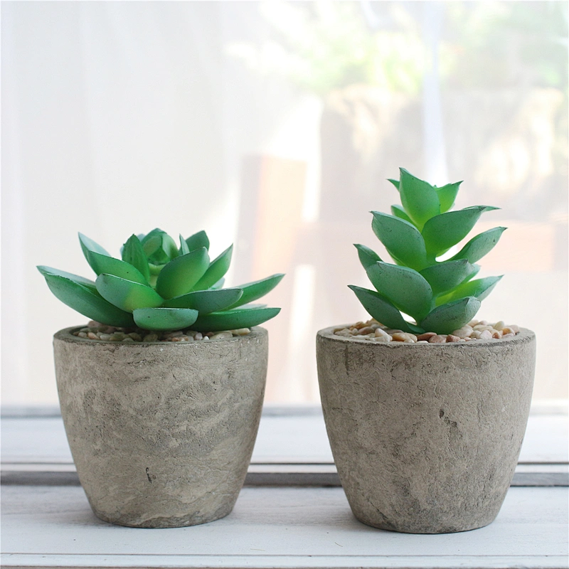 Pack of 3 Mini Size Artificial Succulents in Grey Pulp Pot for Home Decoration