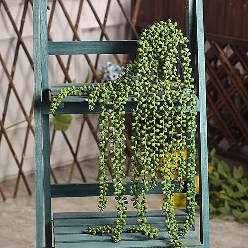 4pcs Artificial Succulents Hanging Plants Fake String of Pearls for Wall Home Garden Decoration