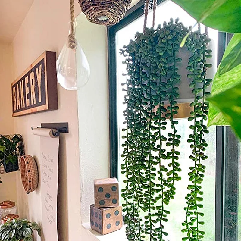 4pcs Artificial Succulents Hanging Plants Fake String of Pearls for Wall Home Garden Decoration