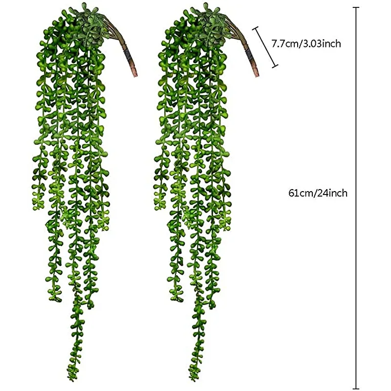 4pcs Artificial Succulents Hanging Plants Fake String of Pearls for Wall Home Garden Decoration