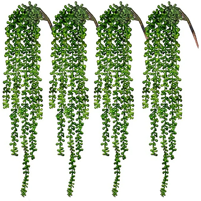 4pcs Artificial Succulents Hanging Plants Fake String of Pearls for Wall Home Garden Decoration