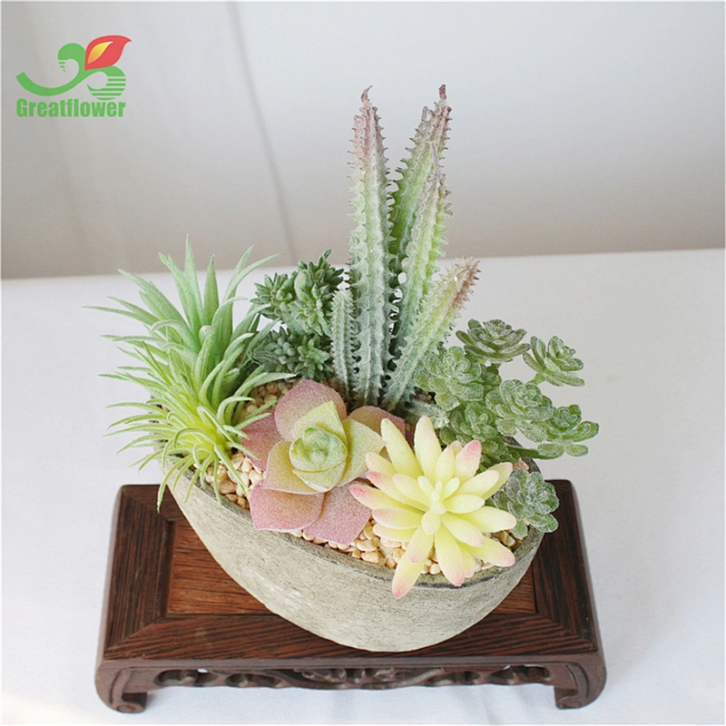 5pcs Set Pulp Potted Artificial Succulents Mini Bonsai House Decor