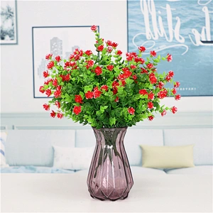 Artificial Flowers 4 Bunches of Shrub Fake Flowers UV Protection Green Plants Grass for Indoor Outdoor Decoration Table Garden B