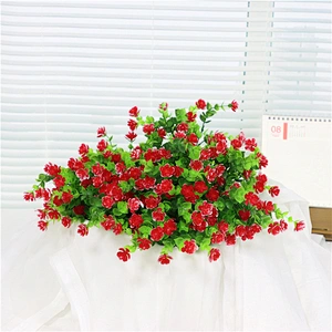 Artificial Flowers 4 Bunches of Shrub Fake Flowers UV Protection Green Plants Grass for Indoor Outdoor Decoration Table Garden B