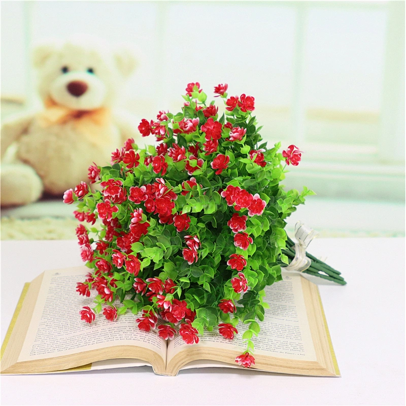 Artificial Flowers 4 Bunches of Shrub Fake Flowers UV Protection Green Plants Grass for Indoor Outdoor Decoration Table Garden B