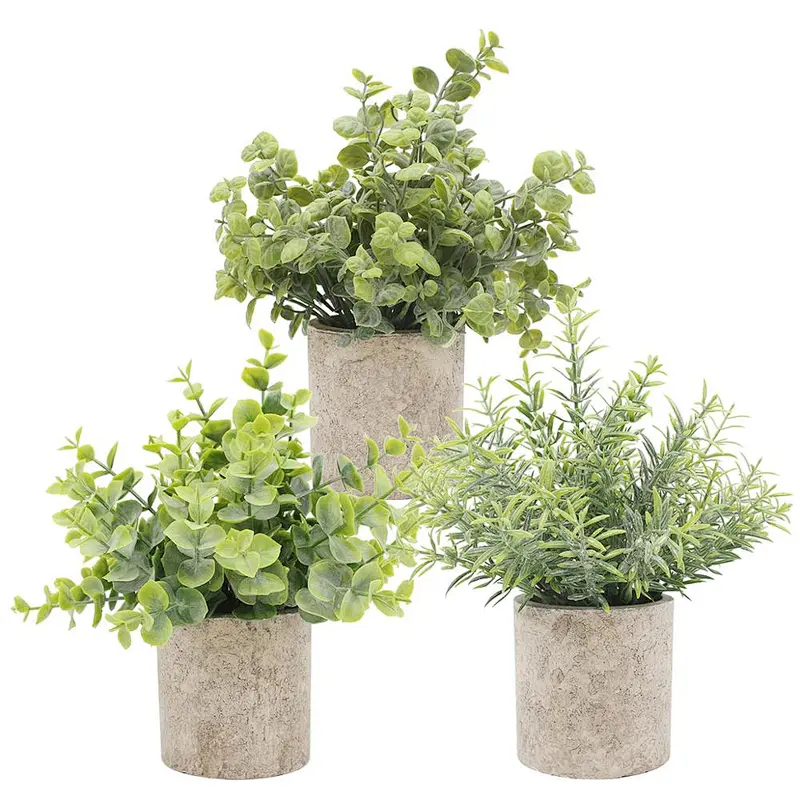 3pcs Set Green Artificial Lifelike Plants Bonsai With Pots Wedding Home Table Decoration Ornaments