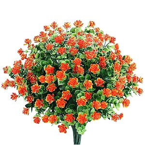 Artificial Flowers 4 Bunches of Shrub Fake Flowers UV Protection Green Plants Grass for Indoor Outdoor Decoration Table Garden B