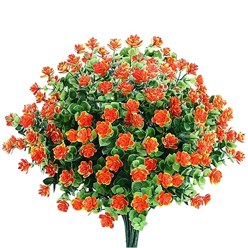 Artificial Flowers 4 Bunches of Shrub Fake Flowers UV Protection Green Plants Grass for Indoor Outdoor Decoration Table Garden B