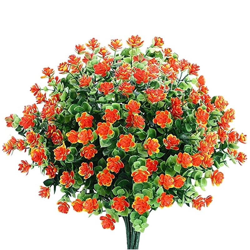 Artificial Flowers 4 Bunches of Shrub Fake Flowers UV Protection Green Plants Grass for Indoor Outdoor Decoration Table Garden B