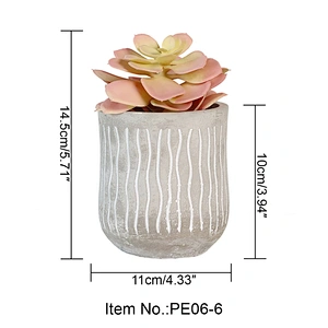 Realistic Plastic Flower in Grey Cement Pot for Table Decoration
