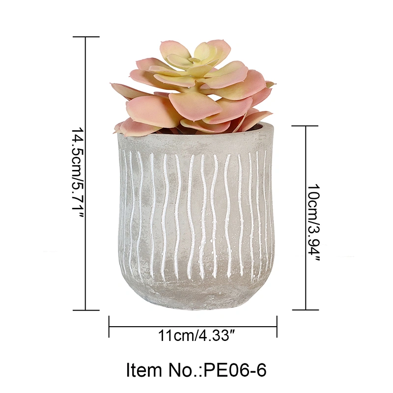 Realistic Plastic Flower in Grey Cement Pot for Table Decoration