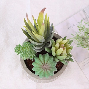 Realistic Plastic Flower in Grey Cement Pot for Table Decoration