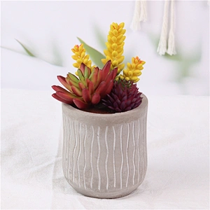 Realistic Plastic Flower in Grey Cement Pot for Table Decoration
