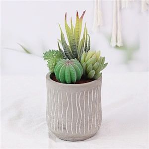 Realistic Plastic Flower in Grey Cement Pot for Table Decoration