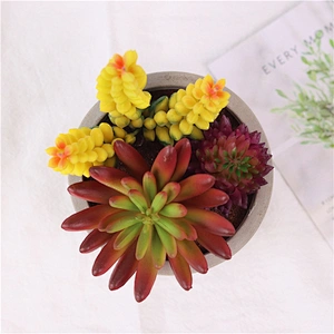Realistic Plastic Flower in Grey Cement Pot for Table Decoration