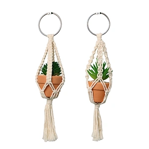 Mini Macrame with Artificial Succulent Plants Hanging Rearview Car Decor