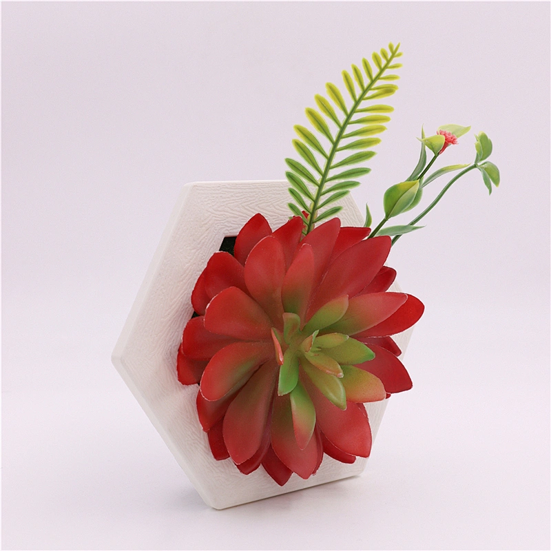 Hanging 3D Hexagon Frame  Plastic Flower Plants Greenery Wall Art