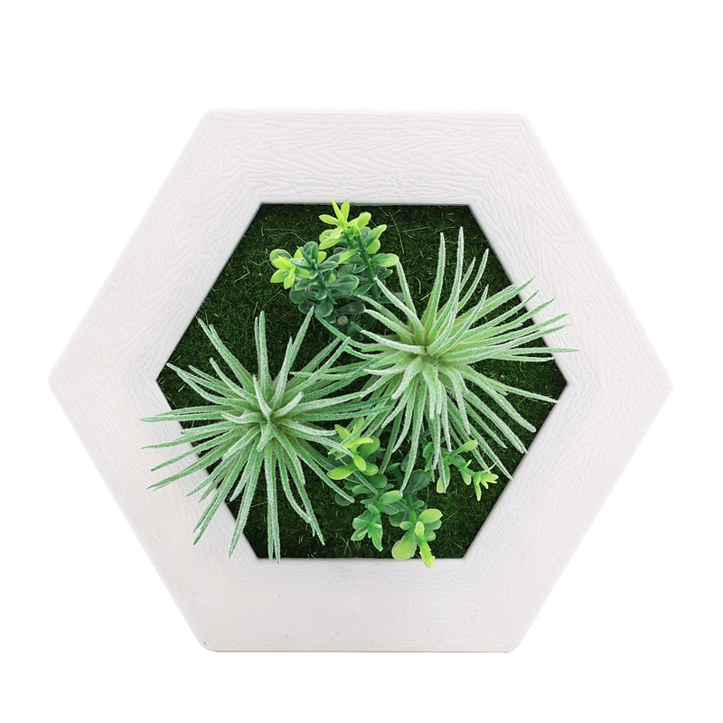 Hanging 3D Hexagon Frame  Plastic Flower Plants Greenery Wall Art