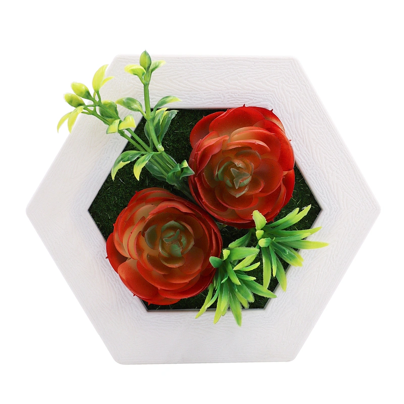 Hanging 3D Hexagon Frame  Plastic Flower Plants Greenery Wall Art