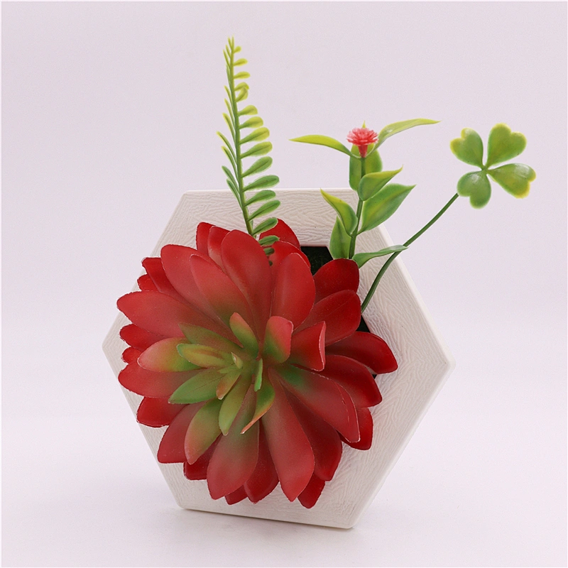 Hanging 3D Hexagon Frame  Plastic Flower Plants Greenery Wall Art