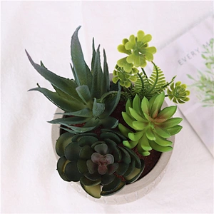 Realistic Plastic Flower in Grey Cement Pot for Table Decoration