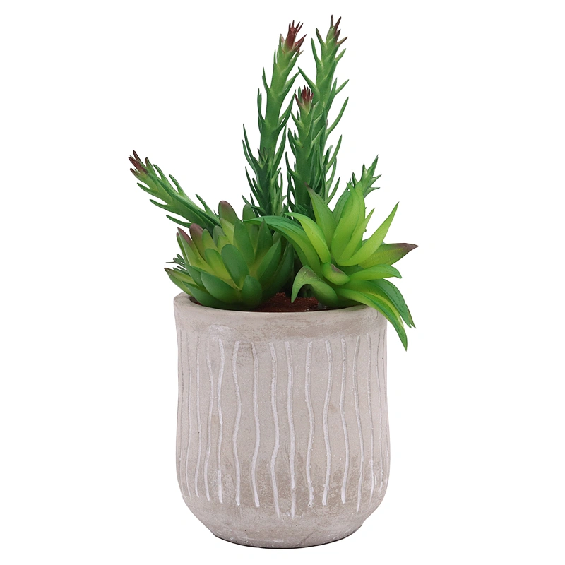 Realistic Plastic Flower in Grey Cement Pot for Table Decoration