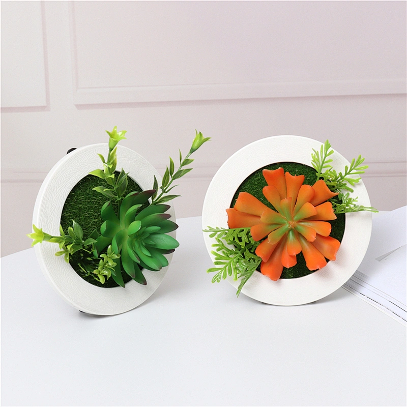 Fake Succulents Plastic Round Frame Hanging Design for Room