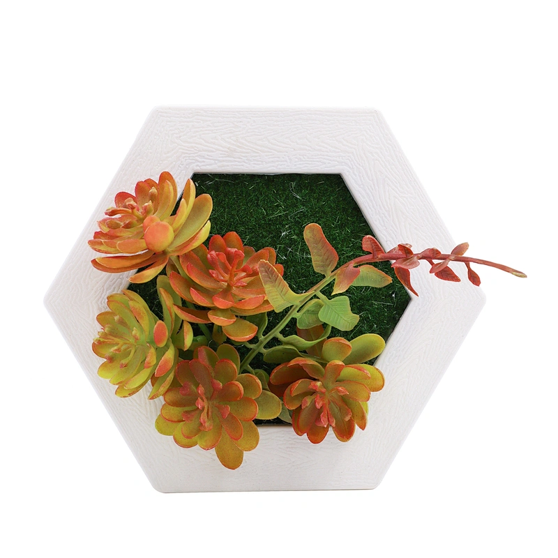 Hanging 3D Hexagon Frame  Plastic Flower Plants Greenery Wall Art