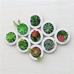 Fake Succulents Plastic Round Frame Hanging Design for Room