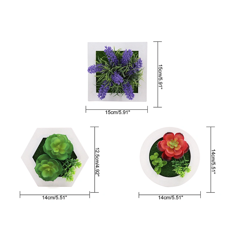 Hanging 3D Hexagon Frame  Plastic Flower Plants Greenery Wall Art