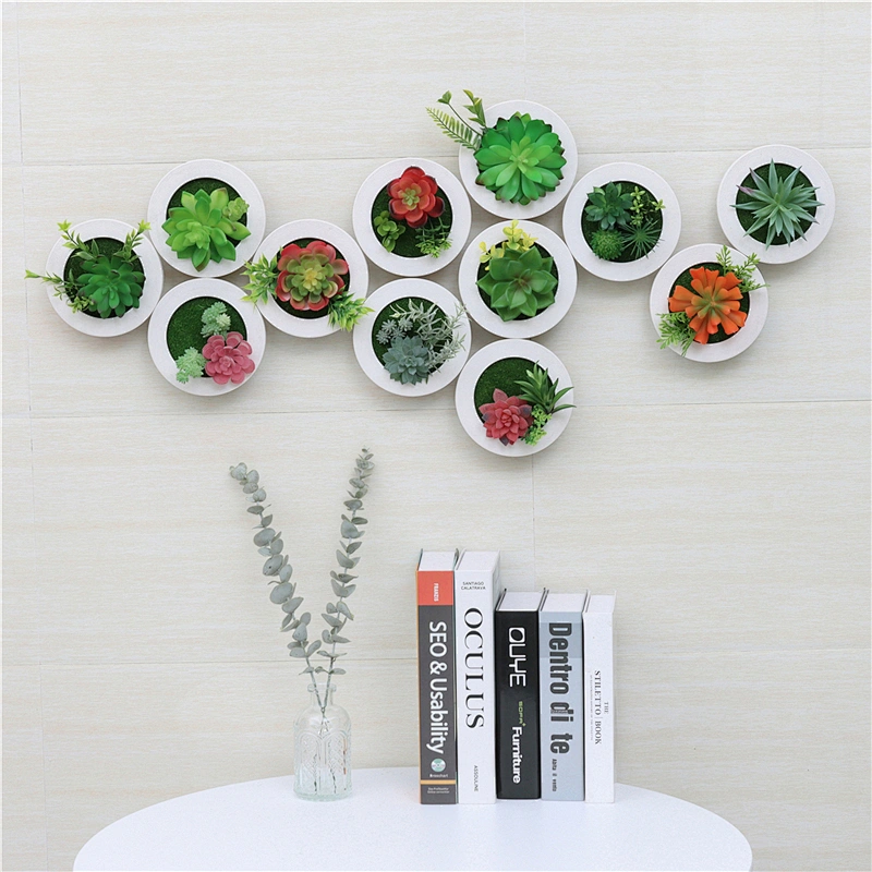 Fake Succulents Plastic Round Frame Hanging Design for Room