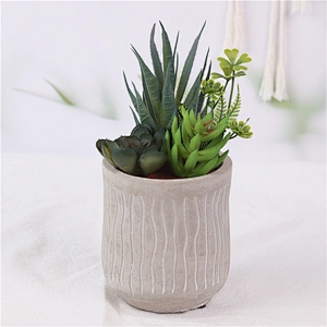 Realistic Plastic Flower in Grey Cement Pot for Table Decoration