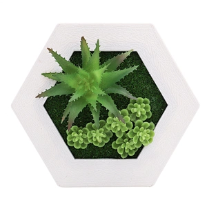 Hanging 3D Hexagon Frame  Plastic Flower Plants Greenery Wall Art