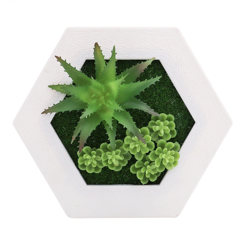 Hanging 3D Hexagon Frame  Plastic Flower Plants Greenery Wall Art