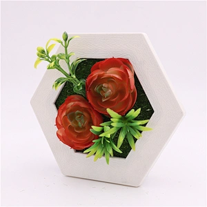 Hanging 3D Hexagon Frame  Plastic Flower Plants Greenery Wall Art