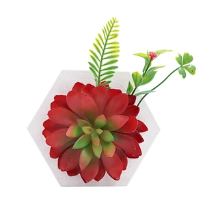 Hanging 3D Hexagon Frame  Plastic Flower Plants Greenery Wall Art