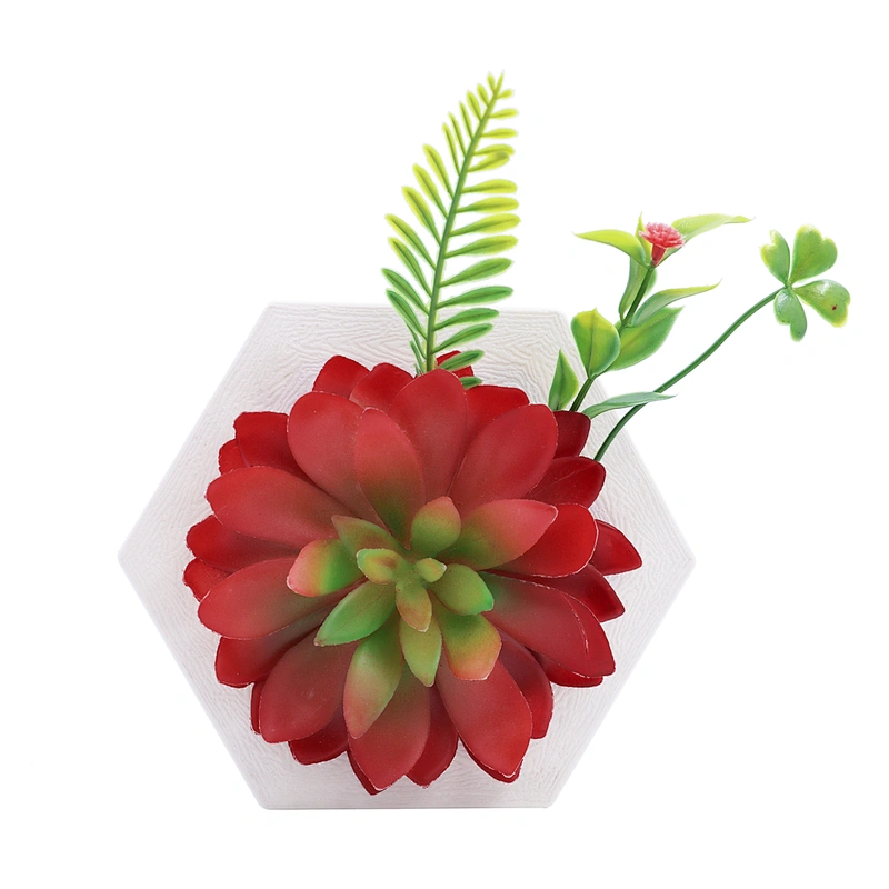Hanging 3D Hexagon Frame  Plastic Flower Plants Greenery Wall Art
