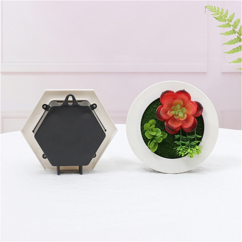 Fake Succulents Plastic Round Frame Hanging Design for Room