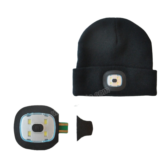 Winter Season Warm Bright Rechargeable Head Led Lights Hat Knitted