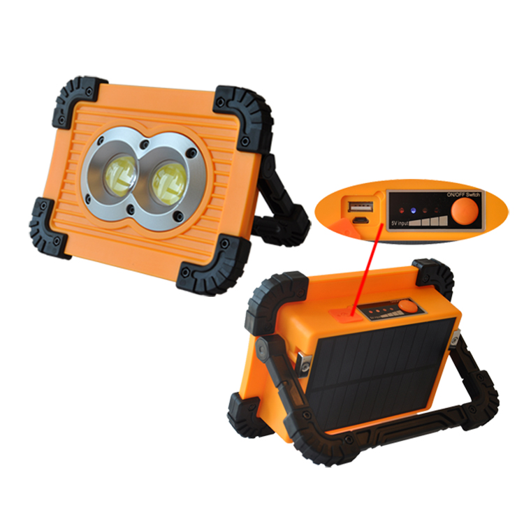 Solar Rechargeable Multifunctional Dual LED Flood Working Light Portable Spotlight Beam with Power Bank
