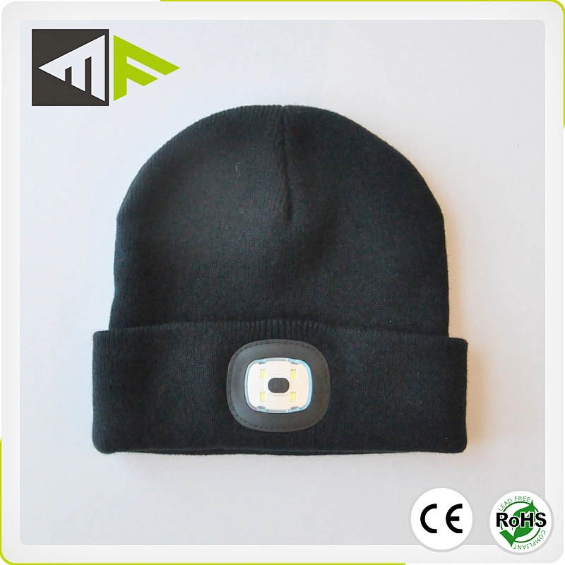 Winter Season Warm Bright Rechargeable Head Led Lights Hat Knitted